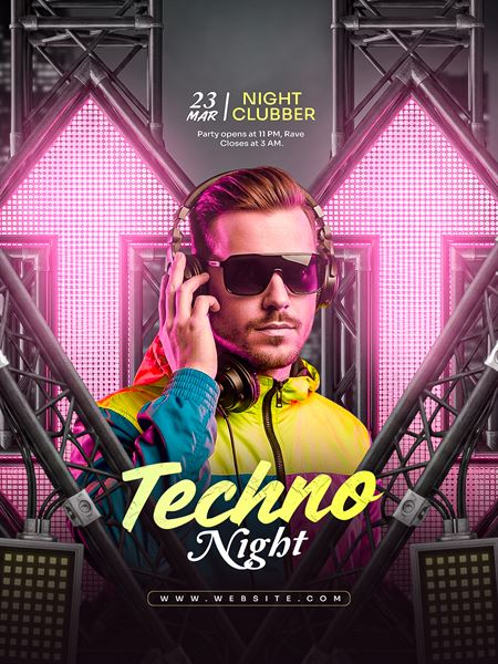 Flyer Techno Night Rave PSD - Template Photoshop Editável